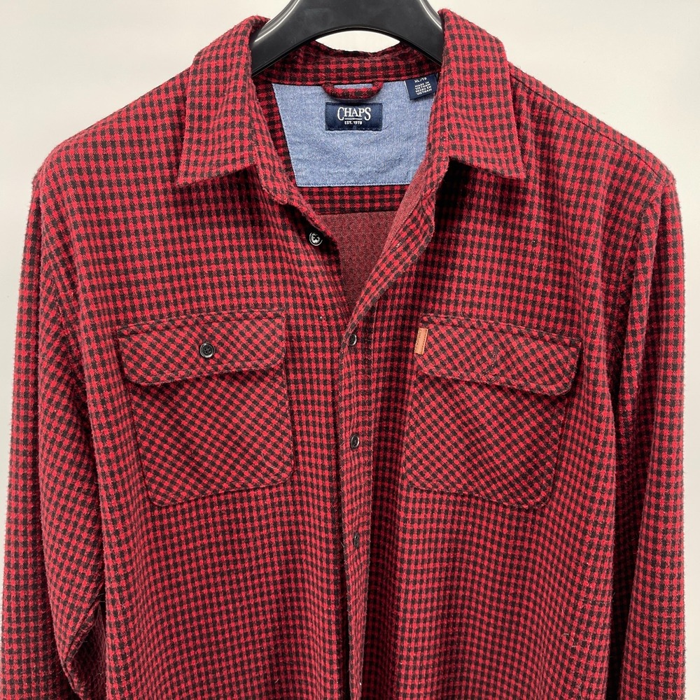 Chaps Flannel Shirt Mens XL Red Black Plaid Outdoors Lumberjack